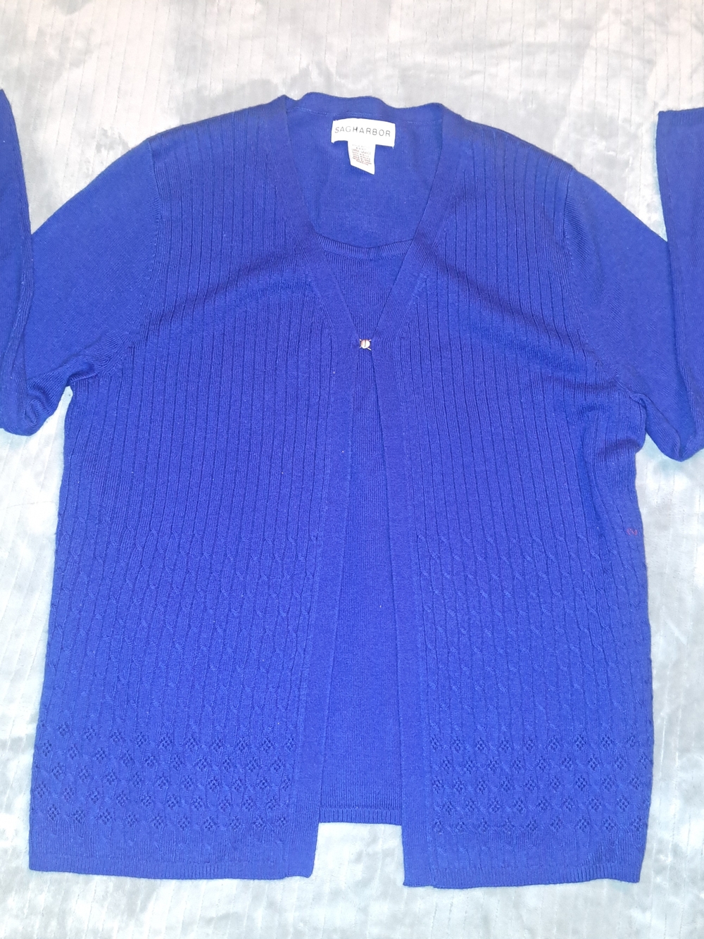 Sag Harbor Women's Royal Blue Open-Front Cardigan with Decorative Clasp